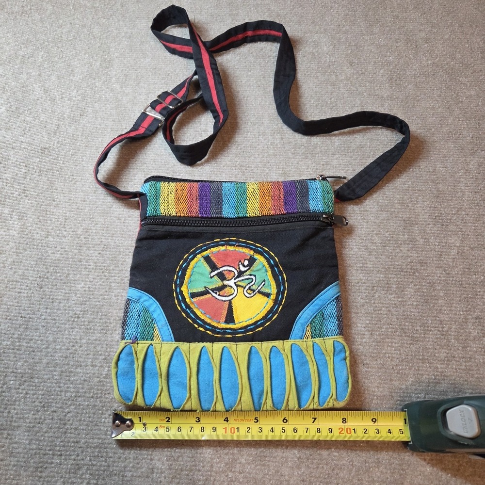 Boho Hippie Crossbody Shoulder Bag Om Symbol with Rasta Colors Festival Purse
